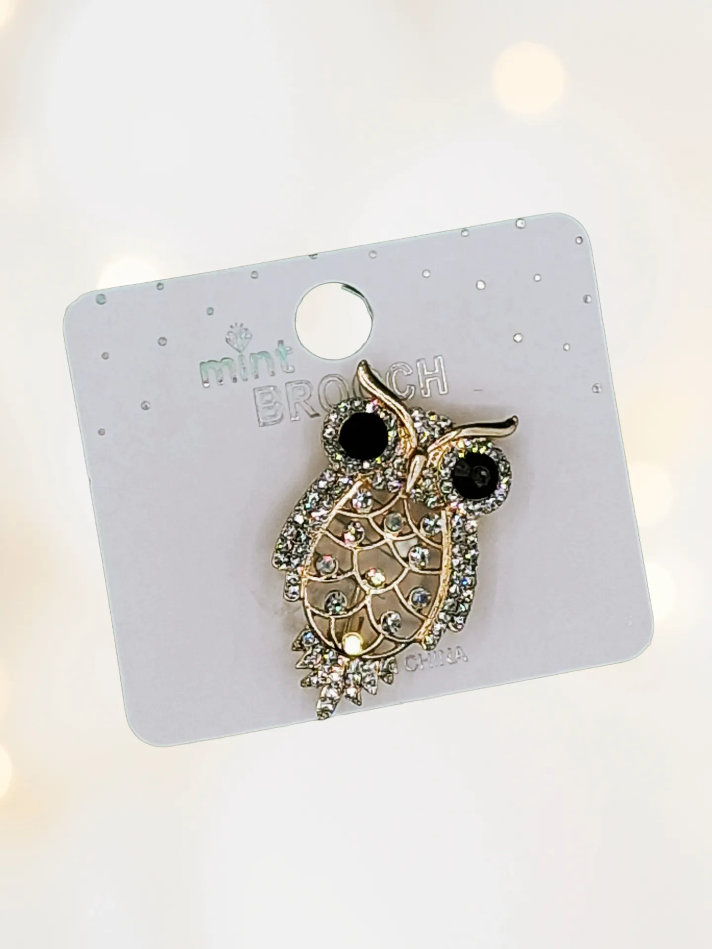 Gold and Bling Owl Brooch (Black)
